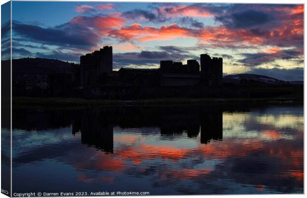 Caerphilly castle sunset Canvas Print by Darren Evans