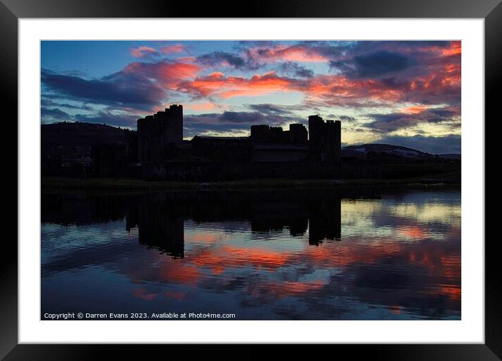 Caerphilly castle sunset Framed Mounted Print by Darren Evans