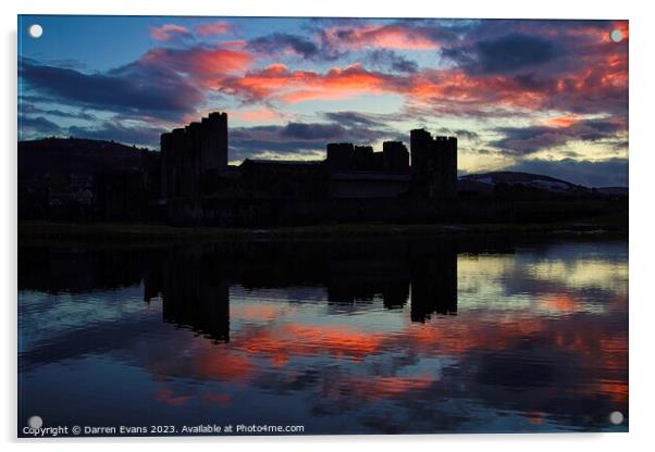 Caerphilly castle sunset Acrylic by Darren Evans