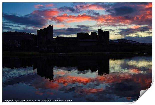Caerphilly castle sunset Print by Darren Evans
