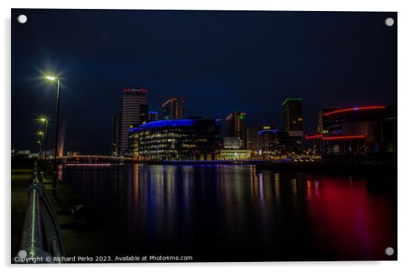 Media City Manchester - Blue Hour Acrylic by Richard Perks