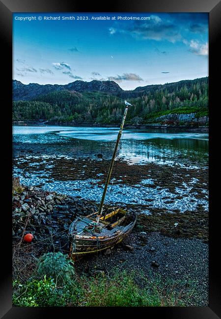 Abandoned wooden dinghy in Loch Carron at Plockton Framed Print by Richard Smith