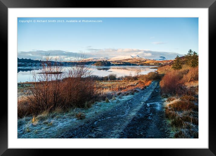Frost and snow on track to shore Framed Mounted Print by Richard Smith