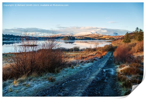 Frost and snow on track to shore Print by Richard Smith
