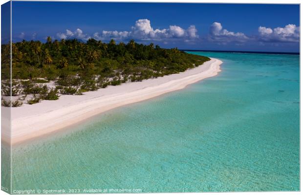Aerial Bora Bora Island turquoise lagoon tropical beach Canvas Print by Spotmatik 
