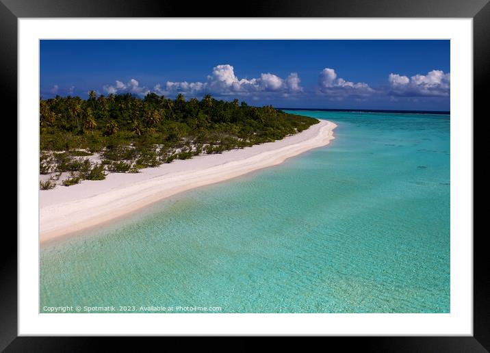 Aerial Bora Bora Island turquoise lagoon tropical beach Framed Mounted Print by Spotmatik 