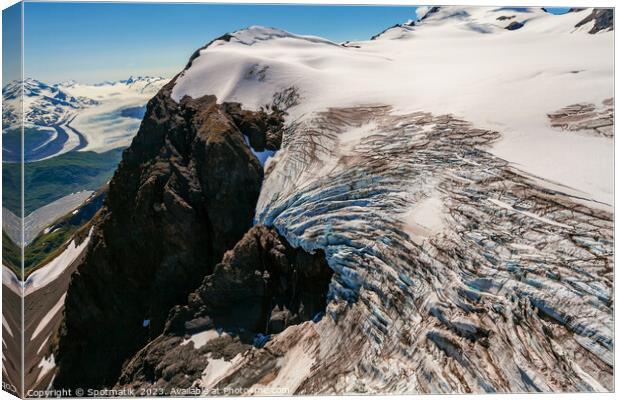 Aerial view glacier ice shelf Alaska moraine Canvas Print by Spotmatik 