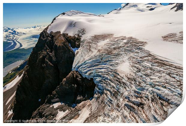 Aerial view glacier ice shelf Alaska moraine Print by Spotmatik 