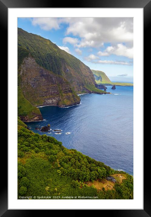 Aerial remote wild volcanic coastline of Molokai USA Framed Mounted Print by Spotmatik 