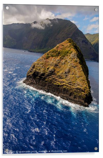 Aerial shoreline view of volcanic sea cliffs Molokai  Acrylic by Spotmatik 