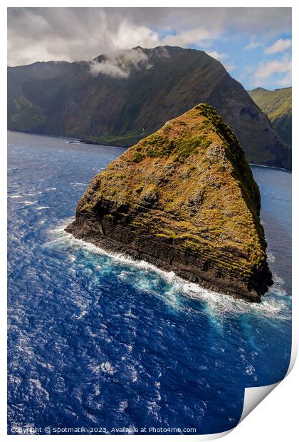 Aerial shoreline view of volcanic sea cliffs Molokai  Print by Spotmatik 