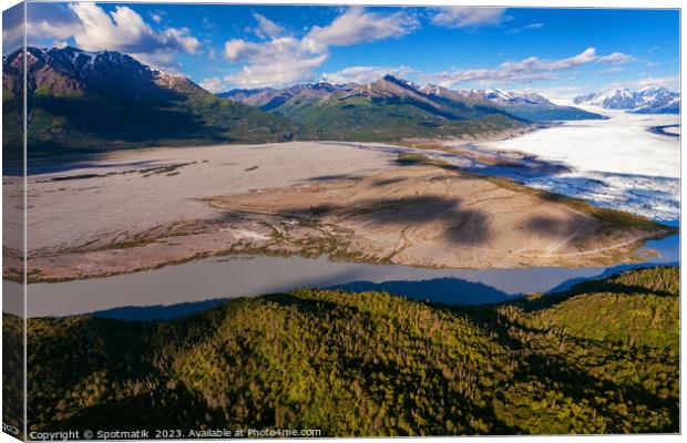Aerial Alaskan view Knik glacier Chugach Mountains USA Canvas Print by Spotmatik 