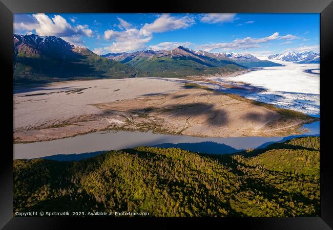 Aerial Alaskan view Knik glacier Chugach Mountains USA Framed Print by Spotmatik 