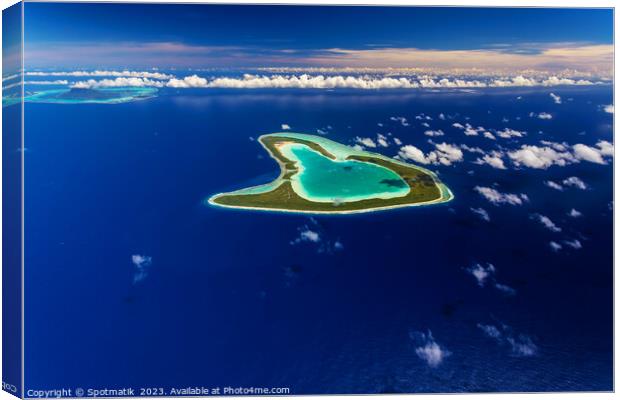 Aerial Tupai Island French Polynesia Coral reef Lagoon  Canvas Print by Spotmatik 