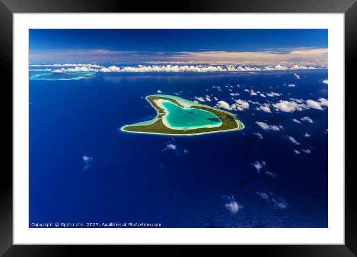 Aerial Tupai Island French Polynesia Coral reef Lagoon  Framed Mounted Print by Spotmatik 