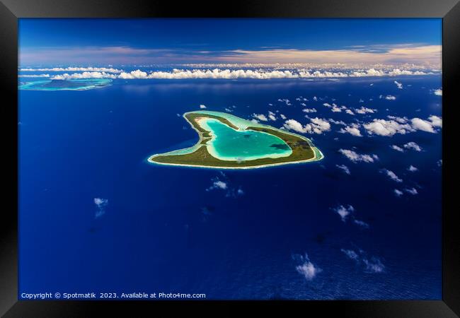 Aerial Tupai Island French Polynesia Coral reef Lagoon  Framed Print by Spotmatik 