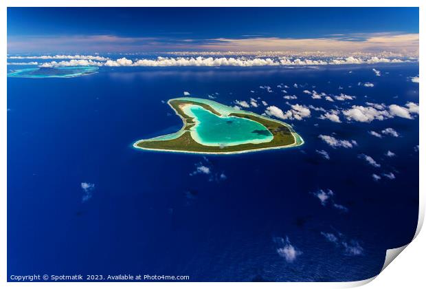 Aerial Tupai Island French Polynesia Coral reef Lagoon  Print by Spotmatik 