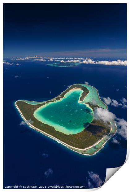 Aerial Tupai French Polynesia Heart Island Ocean Paradise  Print by Spotmatik 