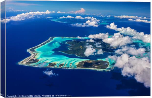 Aerial Bora Bora Tahaa French Polynesia South seas  Canvas Print by Spotmatik 