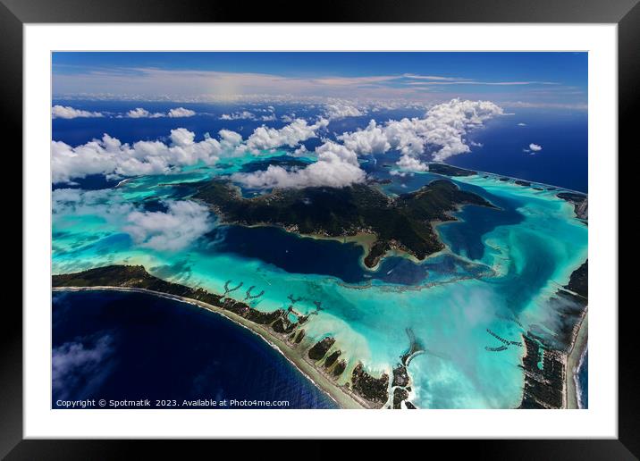 Aerial Mt Otemanu Mt Pahia mountain Bora Bora  Framed Mounted Print by Spotmatik 