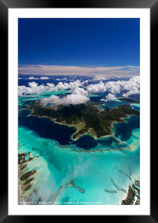 Aerial Bora Bora French Polynesia Pacific Atoll Island Framed Mounted Print by Spotmatik 