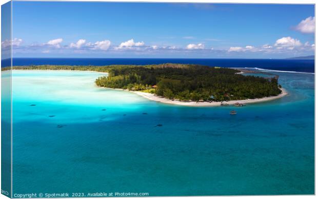 Aerial Bora Bora Island Tahiti South Pacific coastline  Canvas Print by Spotmatik 