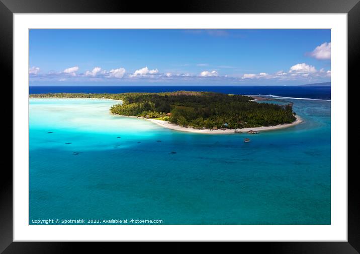 Aerial Bora Bora Island Tahiti South Pacific coastline  Framed Mounted Print by Spotmatik 