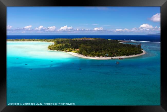 Aerial Bora Bora Island Tahiti South Pacific coastline  Framed Print by Spotmatik 