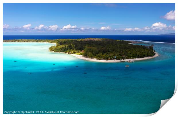 Aerial Bora Bora Island Tahiti South Pacific coastline  Print by Spotmatik 
