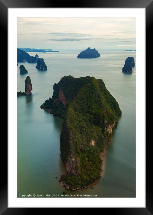 Aerial island view limestone karsts Krabi Thailand Asia Framed Mounted Print by Spotmatik 