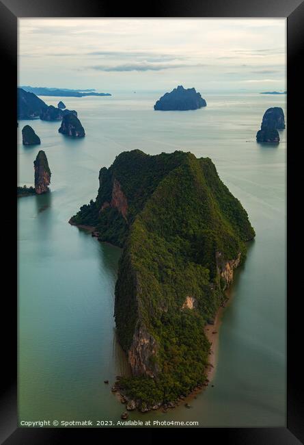 Aerial island view limestone karsts Krabi Thailand Asia Framed Print by Spotmatik 