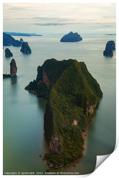 Aerial island view limestone karsts Krabi Thailand Asia Print by Spotmatik 