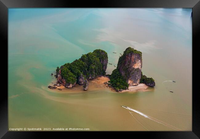 Aerial view Krabi Thailand limestone rock karsts Asia Framed Print by Spotmatik 