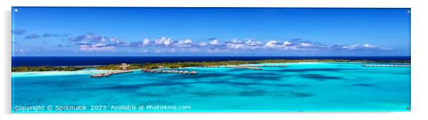 Panorama aerial view Luxury Overwater Bungalows Bora Bora  Acrylic by Spotmatik 