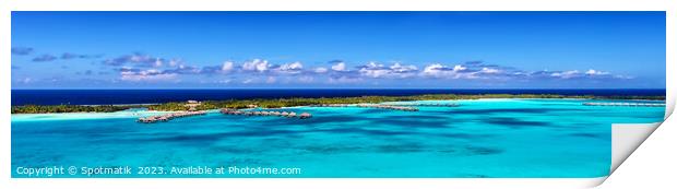 Panorama aerial view Luxury Overwater Bungalows Bora Bora  Print by Spotmatik 