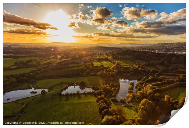 Aerial London sunset view of greenbelt countryside England Print by Spotmatik 