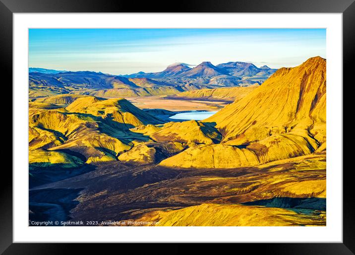 Aerial volcanic landscape Wilderness Landmannalaugar  Framed Mounted Print by Spotmatik 