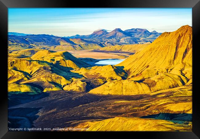 Aerial volcanic landscape Wilderness Landmannalaugar  Framed Print by Spotmatik 