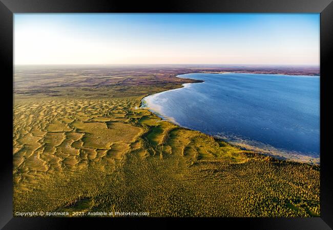 Aerial Landscape view of remote Lake McClelland Alberta  Framed Print by Spotmatik 