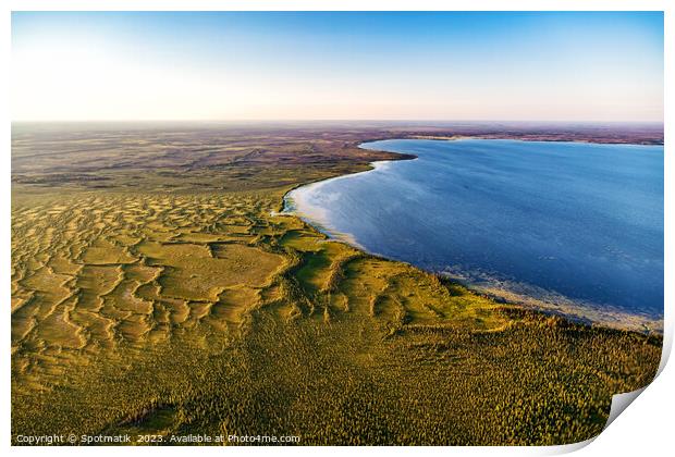 Aerial Landscape view of remote Lake McClelland Alberta  Print by Spotmatik 