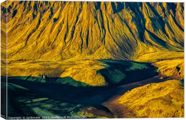 Aerial volcanic landscape Wilderness Landmannalaugar  Canvas Print by Spotmatik 