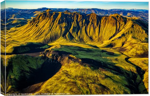 Aerial Landmannalaugar National Park Iceland volcanic mountains  Canvas Print by Spotmatik 