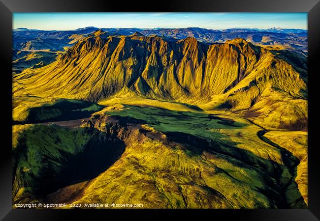 Aerial Landmannalaugar National Park Iceland volcanic mountains  Framed Print by Spotmatik 