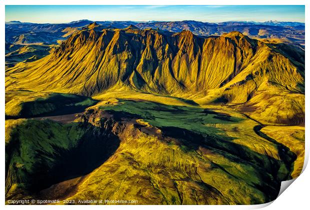Aerial Landmannalaugar National Park Iceland volcanic mountains  Print by Spotmatik 