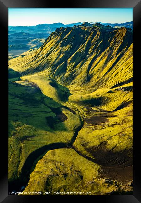 Aerial view Icelandic volcanic Wilderness hiking Framed Print by Spotmatik 