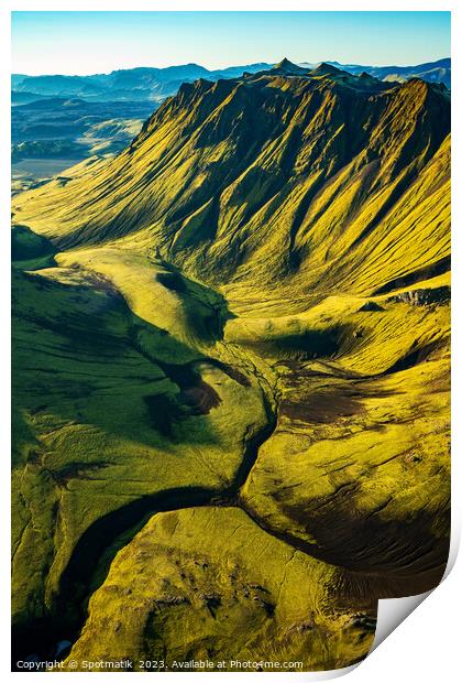Aerial view Icelandic volcanic Wilderness hiking Print by Spotmatik 