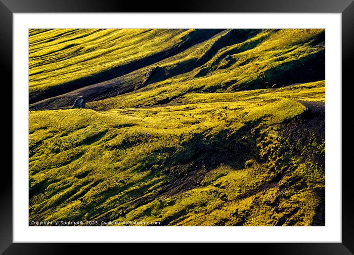 Aerial view of volcanic slopes Wilderness Iceland Europe Framed Mounted Print by Spotmatik 