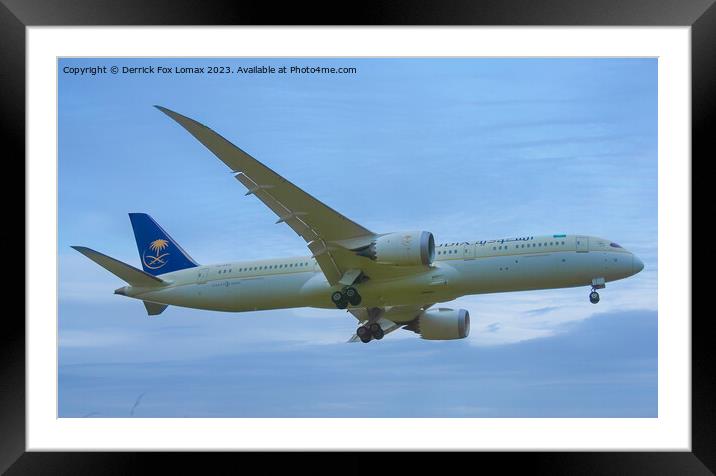 Saudi dreamliner at manchester airport Framed Mounted Print by Derrick Fox Lomax