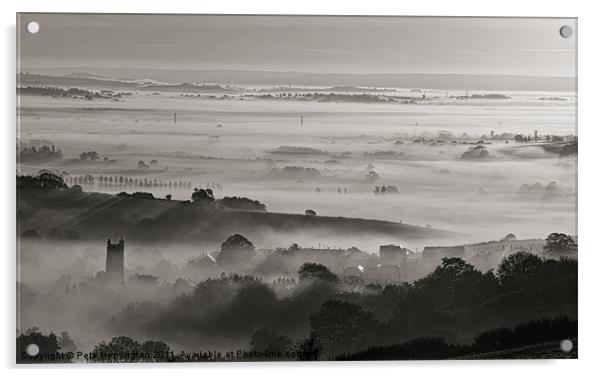 Bradninch Church in the Mist Acrylic by Pete Hemington