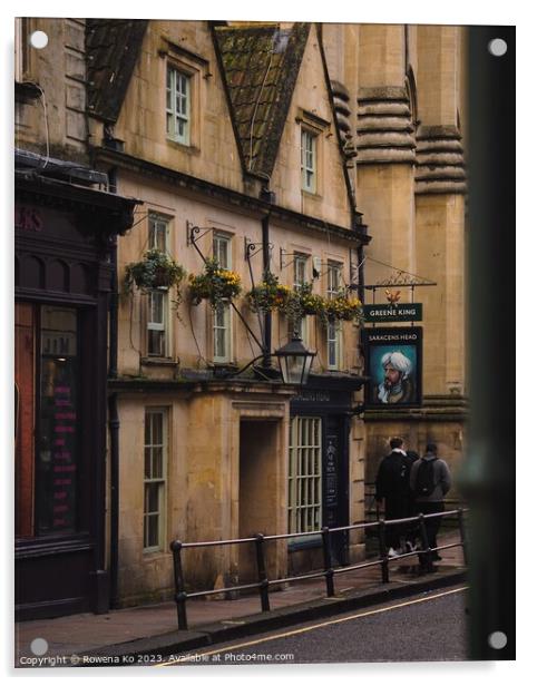 Bath Street View of Broad Street and the oldest Pub in Bath  Acrylic by Rowena Ko